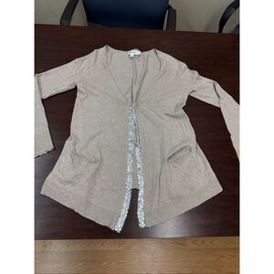 Calvin Klein Beige Open Front Cardigan with Silver Details Size Small